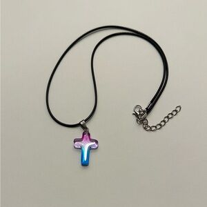 Pink and Blue Cross Pendant Necklace